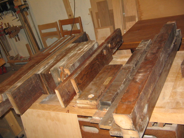 Reclaimed oak lumber from old science lab tables